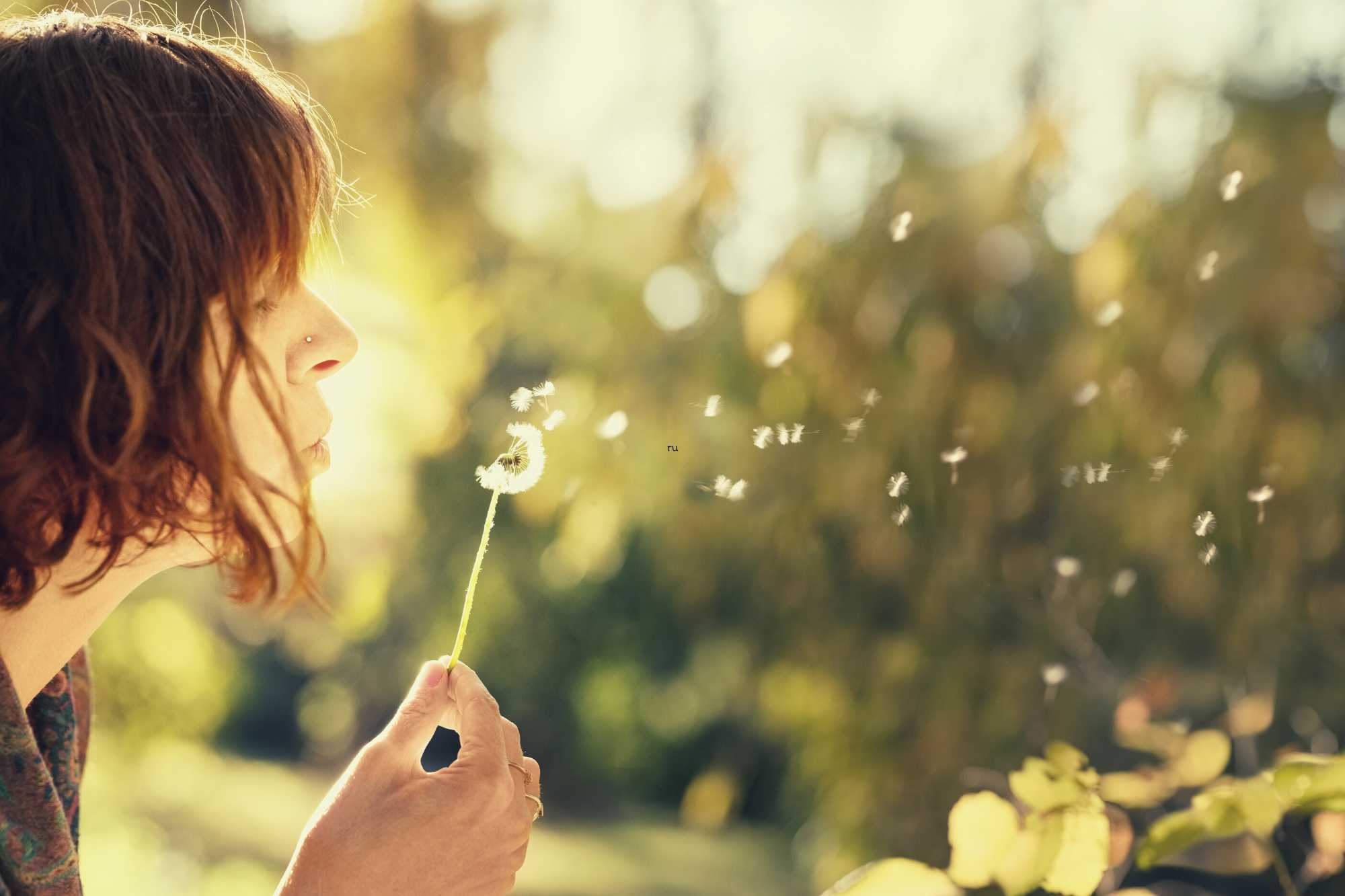 Lady blowing dandelion wish image from Canva